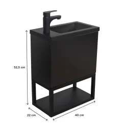 Meuble lave-mains NOVA suspendu métal et bois avec vasque en résine 40x50cm