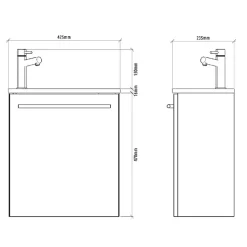 Meuble lave-mains pour wc finition chêne oak équipé d'un lave-mains en solid surface et robinet noir