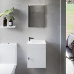 Meuble lave-mains SAFIA avec vasque et miroir - Blanc