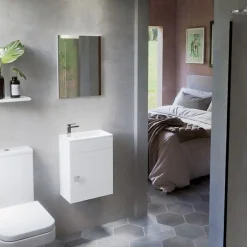 Meuble lave-mains SAFIA avec vasque et miroir - Blanc