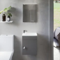 Meuble lave-mains SAFIA avec vasque et miroir - Gris