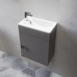Meuble lave-mains SAFIA avec vasque et miroir - Gris
