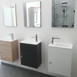 Meuble lave-mains SAFIA avec vasque et miroir - Gris