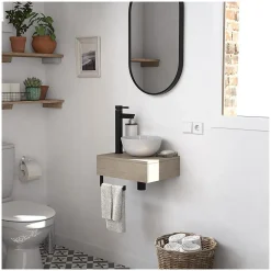 Meuble lave-mains SOHO plan épais vasque blanche