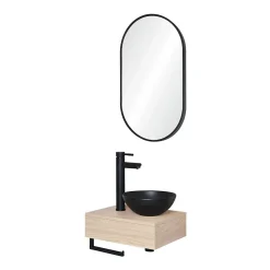 Meuble lave-mains SOHO plan épais vasque noire + miroir