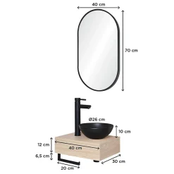 Meuble lave-mains SOHO plan épais vasque noire + miroir