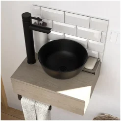 Meuble lave-mains SOHO plan épais vasque noire + miroir