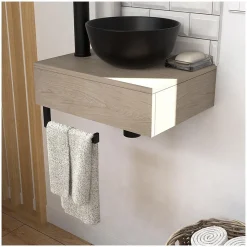 Meuble lave-mains SOHO plan épais vasque noire + miroir