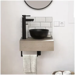 Meuble lave-mains SOHO plan épais vasque noire + robinet