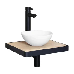 Meuble lave-mains SOHO plan fin et porte serviette face vasque blanche