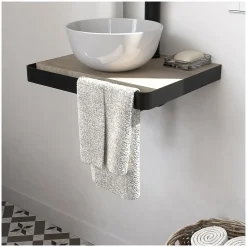 Meuble lave-mains SOHO plan fin et porte serviette face vasque blanche
