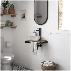Meuble lave-mains SOHO plan fin et porte serviette face vasque blanche