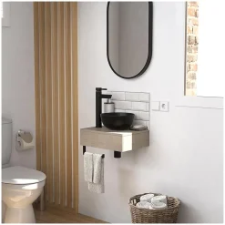 Meuble lave-mains SOHO plan épais vasque noire