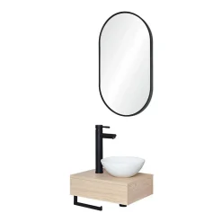 Meuble lave-mains SOHO plan épais vasque blanche + robinet + miroir