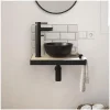 Meuble lave-mains SOHO plan fin p-serviette côté vasque noire + robinet