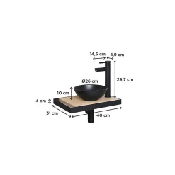 Meuble lave-mains SOHO plan fin p-serviette côté vasque noire + robinet