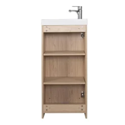 Meuble lave-mains sur pieds JOHANN décor chêne + vasque + robinet + miroir