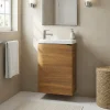 Meuble lave-mains suspendu effet noyer l.44 cm Imandra + plan vasque blanc résine Beni, GoodHome