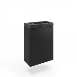 Meuble lave-mains suspendu noir mat l.44 cm Imandra + plan vasque effet marbre noir, GoodHome