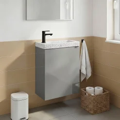 Meuble lave-mains suspendu gris brillant l.44 cm Imandra + plan vasque terrazzo, GoodHome