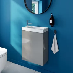 Meuble lave-mains suspendu gris brillant l.44 cm Imandra + plan vasque blanc céramique Nira, GoodHome