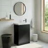 Meuble lave-mains suspendu noir mat l.44 cm Imandra + plan vasque blanc résine Beni, GoodHome