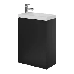 Meuble lave-mains suspendu noir mat l.44 cm Imandra + plan vasque blanc résine Beni, GoodHome