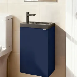 Meuble lave-mains suspendu bleu nuit mat l.44 cm Imandra + plan vasque noir céramique Nira, GoodHome