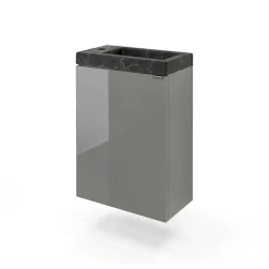 Meuble lave-mains suspendu gris brillant l.44 cm Imandra + plan vasque effet marbre noir, GoodHome