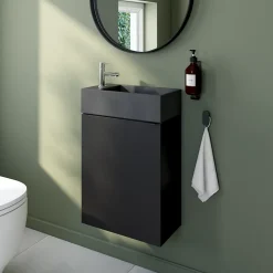 Meuble lave-mains suspendu noir mat l.44 cm Imandra + plan vasque béton gris, GoodHome
