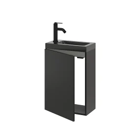 Meuble lave-mains suspendu noir mat l.44 cm Imandra + plan vasque noir céramique Nira, GoodHome
