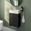 Meuble lave-mains suspendu noir mat l.44 cm Imandra + plan vasque béton beige moucheté, GoodHome