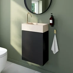 Meuble lave-mains suspendu noir mat l.44 cm Imandra + plan vasque béton beige moucheté, GoodHome