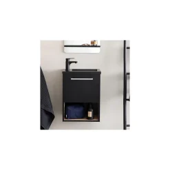 Meuble lave-mains suspendu avec niche et vasque résine 53x40cm