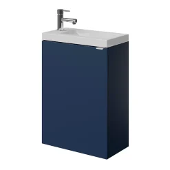 Meuble lave-mains suspendu bleu nuit mat l.44 cm Imandra + plan vasque blanc résine Beni, GoodHome