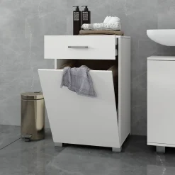 Meuble panier à linge salle de bain armoire toilette MDF mélamine 50x78,5x45 cm