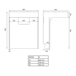 Meuble PMR ALTEA 70 cm avec plan vasque et miroir led ELEG Plus ht105