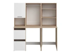 Meuble pour 2 machines à laver avec étagères, penderie et placards - Naturel clair et blanc - L176 x H184 x P66 cm - ERKANO