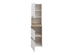 Meuble pour 2 machines à laver avec étagères, penderie et placards - Naturel clair et blanc - L176 x H184 x P66 cm - ERKANO