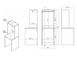 Meuble pour 2 machines à laver avec étagères, penderie et placards - Naturel clair et blanc - L176 x H184 x P66 cm - ERKANO