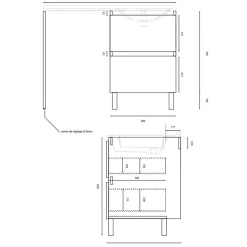 Meuble pour lave-linge IDEA, plan vasque déportée 124 cm x 65 cm- Blanc- Vasque à droite