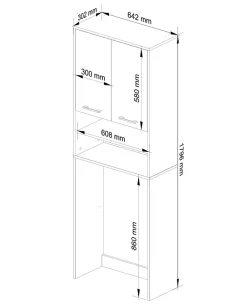 Meuble pour machine à laver AKORD FIN Blanche 64 cm 2 portes façade Chêne Sonoma 4 étagères 64x30x180 cm