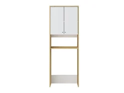 Meuble pour machine à laver avec double portes - L65 x H180 cm - Blanc et naturel clair - WORIKA