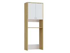 Meuble pour machine à laver avec double portes - L65 x H180 cm - Blanc et naturel clair - WORIKA