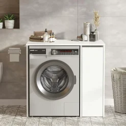 Meuble pour machine à laver blanc avec rangement MARFA
