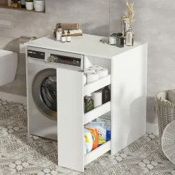Meuble pour machine à laver blanc avec rangement MARFA