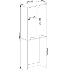 Meuble pour machine à laver AKORD FIN Chêne Sonoma 64 cm 2 portes façade Chêne Sonoma 4 étagères 64x30x180 cm