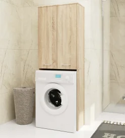 Meuble pour machine à laver AKORD FIN Chêne Sonoma 64 cm 2 portes façade Chêne Sonoma 4 étagères 64x30x180 cm
