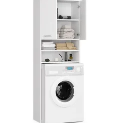 Meuble pour machine à laver AKORD FIN Blanche 64 cm 2 portes façade Blanche 4 étagères 64x30x180 cm