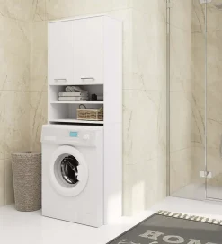 Meuble pour machine à laver AKORD FIN Blanche 64 cm 2 portes façade Blanche 4 étagères 64x30x180 cm